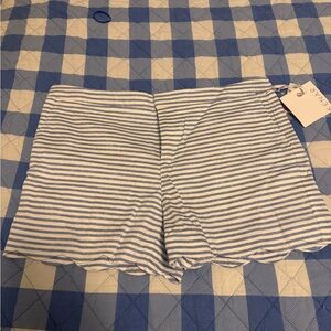 Kenar Blue and White Striped Scallop Hem Shorts. NWT